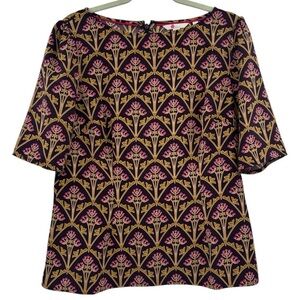 Boden Annie Print Boat Neck Top in Eggplant Purple Floral Print Career Business